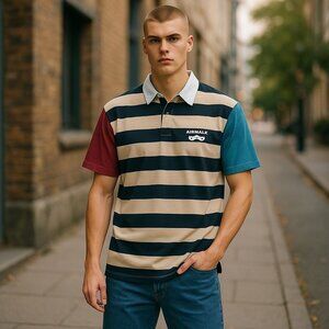 NEW Vintage Forever 21 Airwalk Mens Short Sleeve Striped Polo Shirt Size L